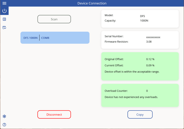 NexGraph Device Connection page